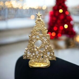 Gatco Solid Brass Christmas Tree Centerpiece w/ Presents, Animals & Bells 9”